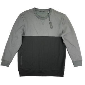 Natori Mens Isamu Tonal Colorblock Fleece Crewneck Sweatshirt Gray Black 2XL
